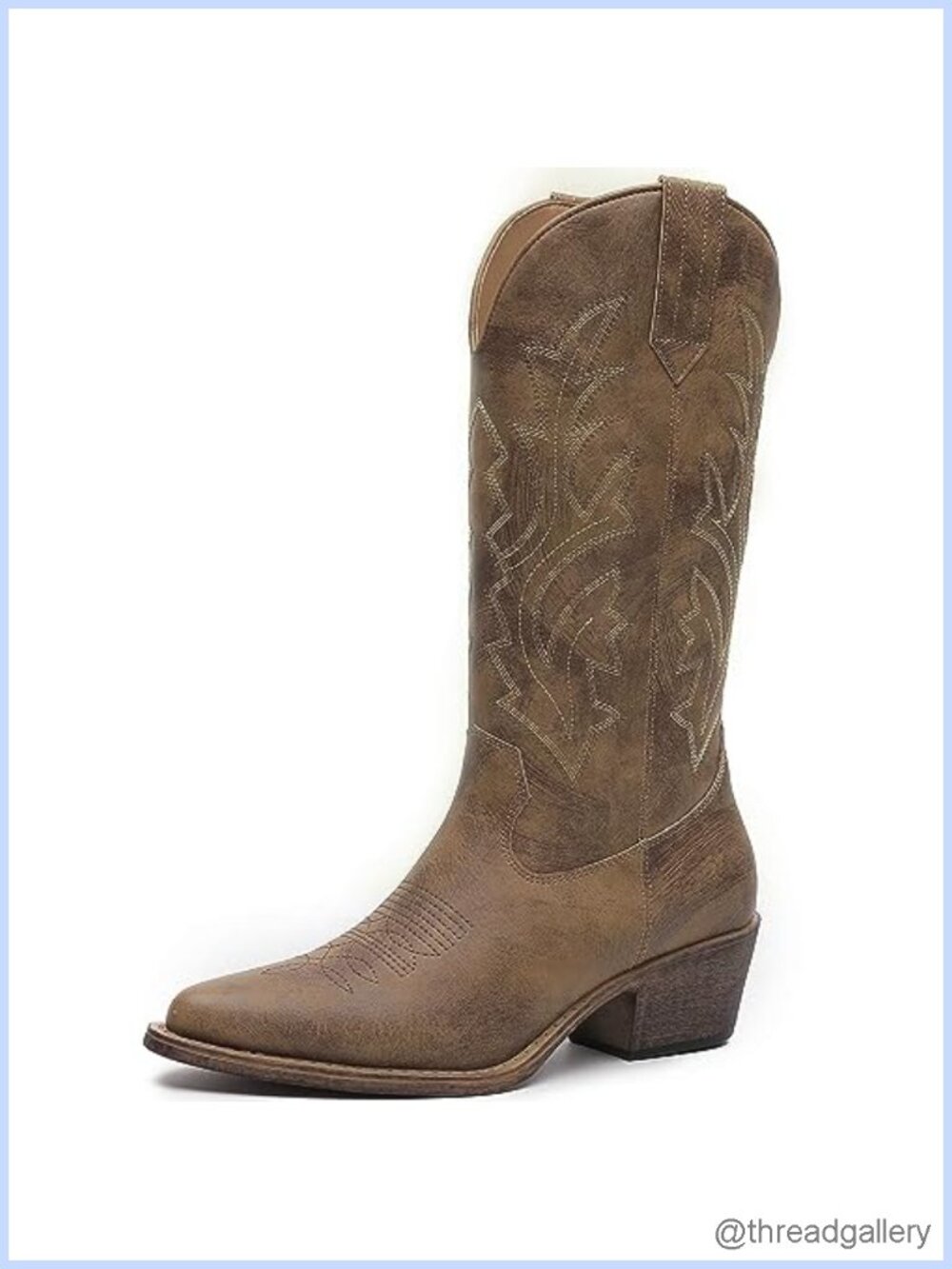 Women's Cowboy Boots Faux Leather Mid Calf Low Heel Side Zip Western